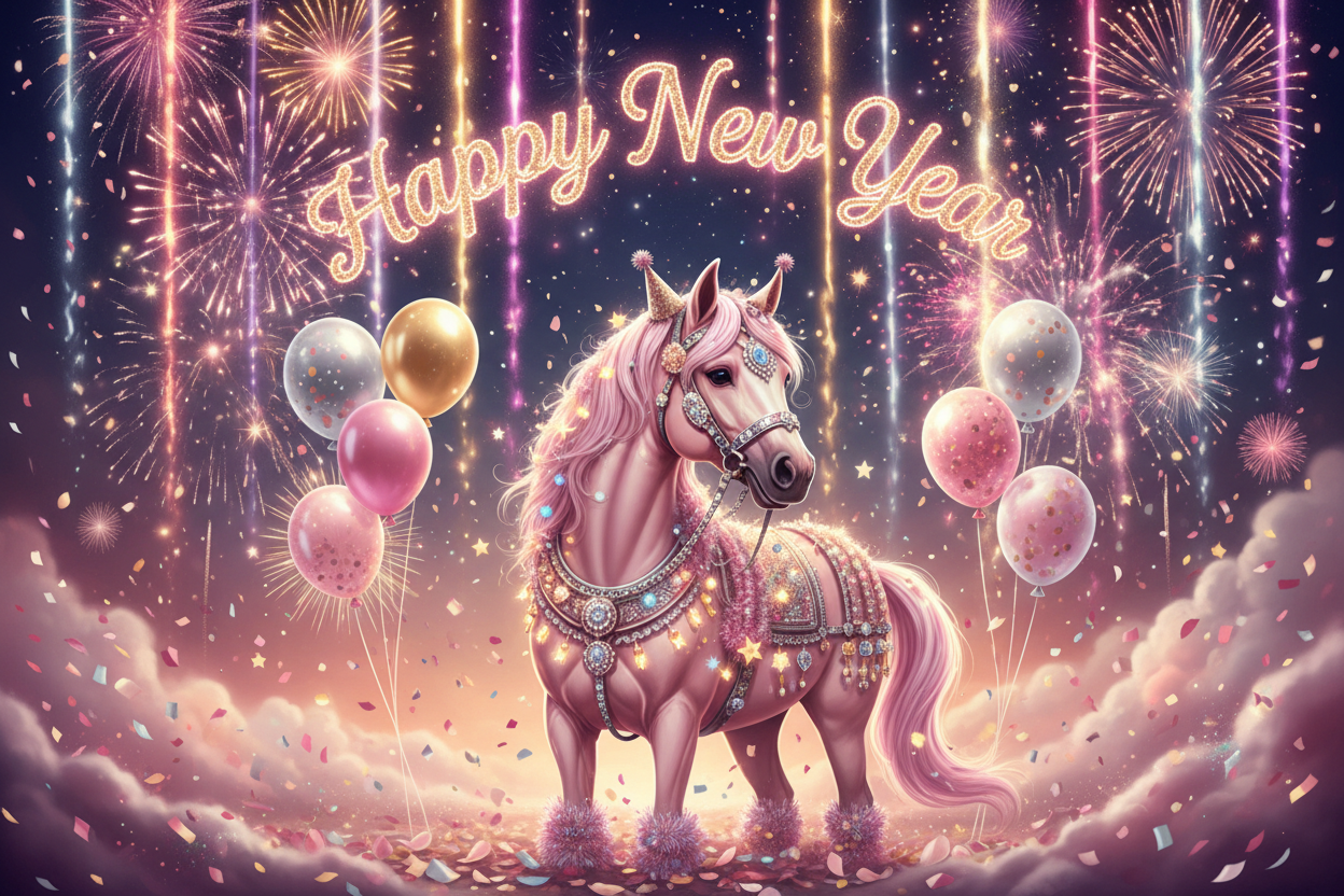 happy new year horse pink